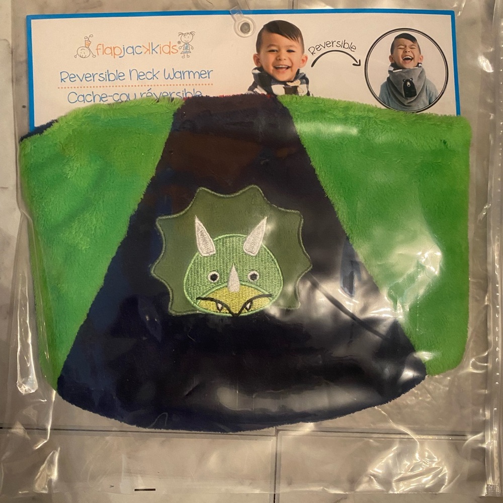 Flapjack kids Green and Blue Reversible Dinosaur Neck Warmer